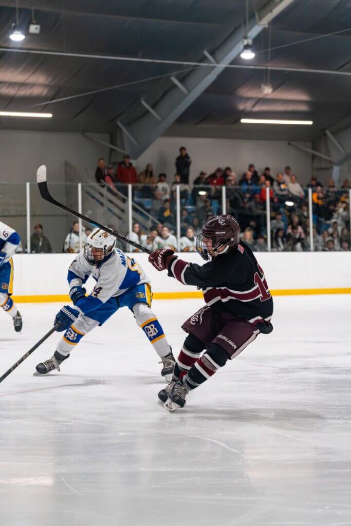Co-captain Joe Grasso (two assists) follows through on a shot. Photo by Aiden Moroney