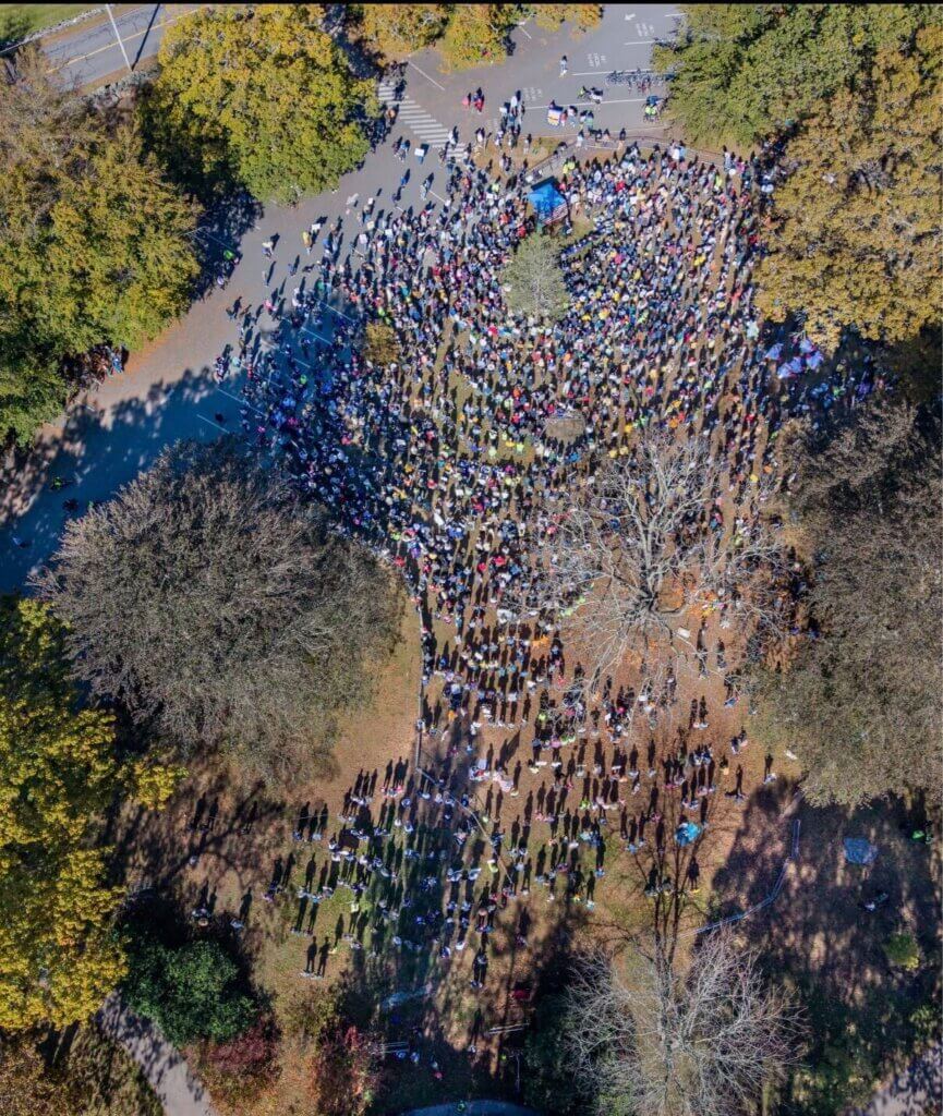 An eagle’s-eye view of the gathering at Minute Man National Historical Park. Photo by Carl Calabria