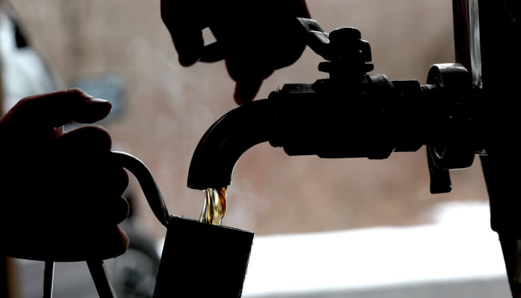 Sap is drawn from the evaporator into a hydrometer to measure density of the liquid. Ken McGagh/The Acton Bridge
