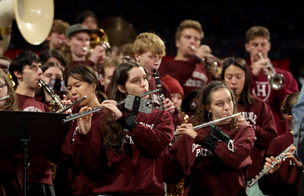The CCHS pep band performs at Fenway.
