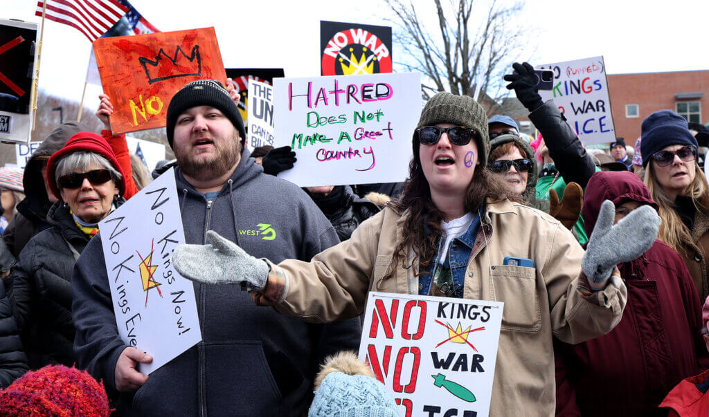 Protesters sing at the start of the rally. Photo: Ken McGagh/The Acton Bridge 
