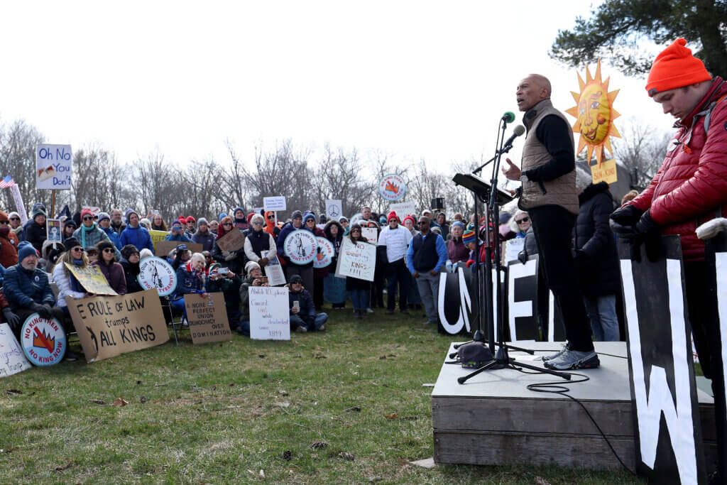 Attendees listen as former Gov. Deval Patrick makes a point during the demonstration. Photo: Ken McGagh/The Acton Bridge 
