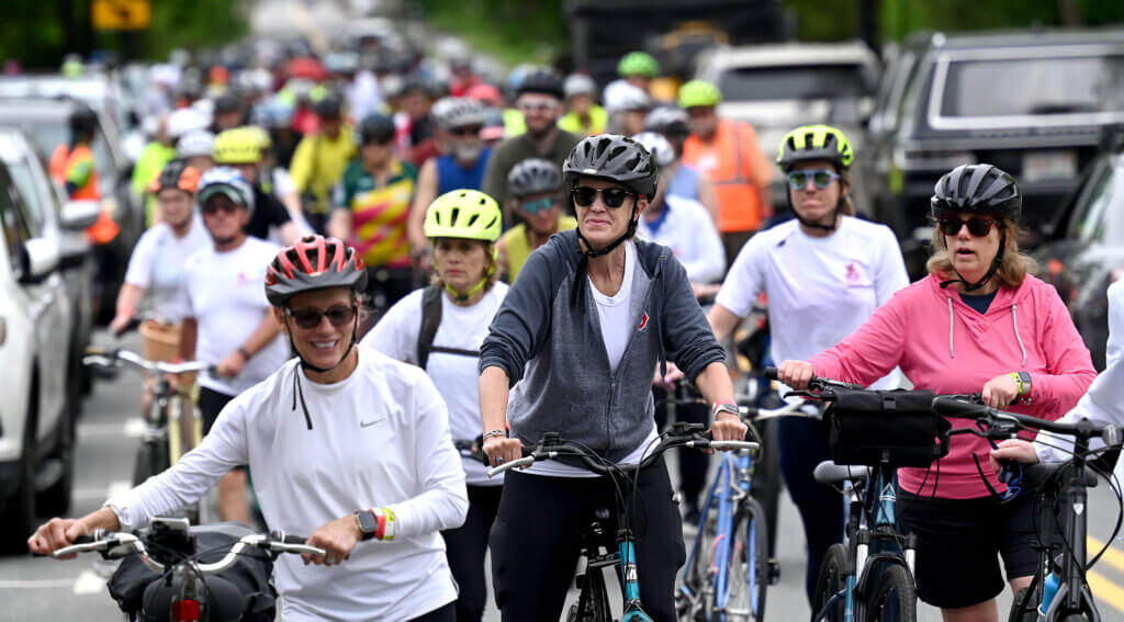Cyclists line up at the Acton Museum.