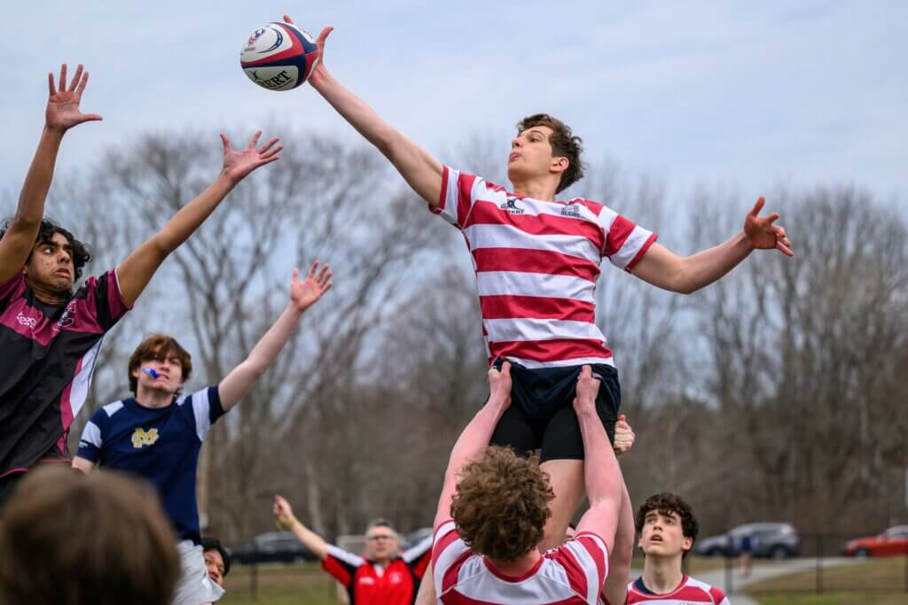 Luca Bucci elevates in pursuit of possession during a lineout. Photo by Jon Straggas