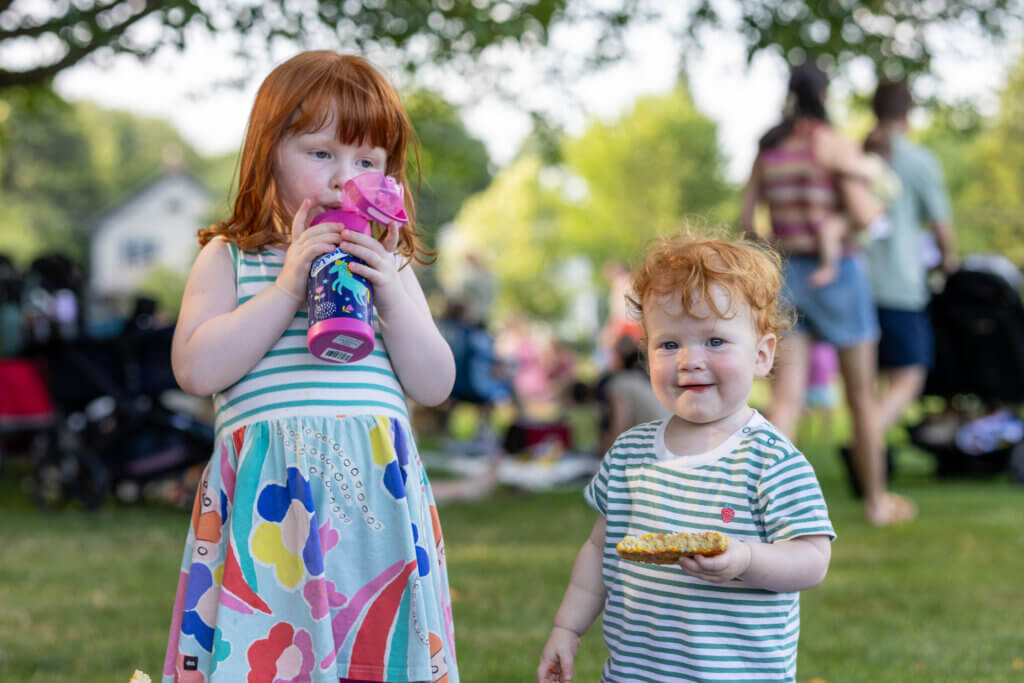 Anna Louise Burke and Abigail Burke rely on hydration and snacks to sustain their energy. Photo: Stephen Beyer/The Acton Bridge