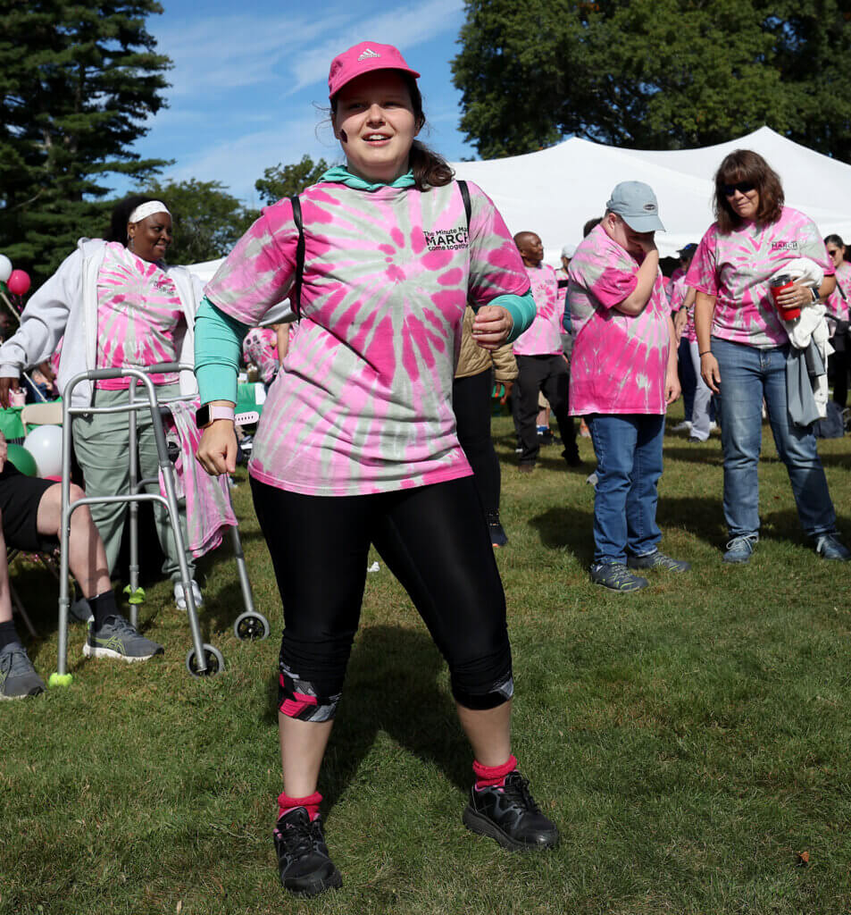 Isabella Kingsley of Acton, left, warms up at the Alcott School starting line for the Minute Man Arc’s 22nd annual Minute Man March on Saturday, September 19, 2026. The event raises funds and awareness the nonprofit’s programs supporting over 1,400 adults and children with disabilities in Middlesex County. Ken McGagh/The Acton Bridge