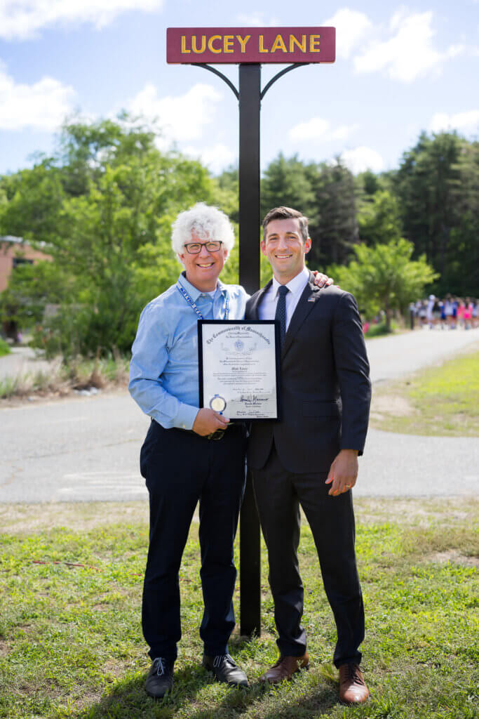 State Rep. Simon Cataldo honors Lucey with state recognition for his service to the Acton community. Photo by Cole and Kiera Photography