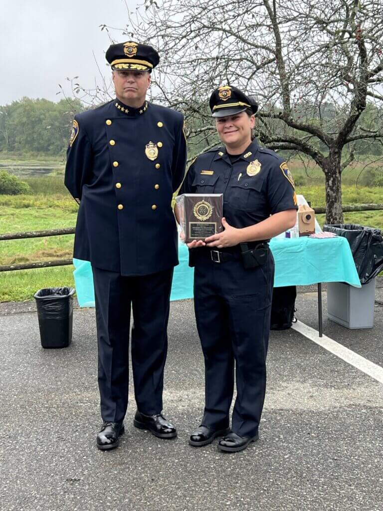 Sgt. Tia Manchuso receiving the Al Filipov Award from the Rotary Club of Acton in September 2023. Photo courtesy of Acton Police Department