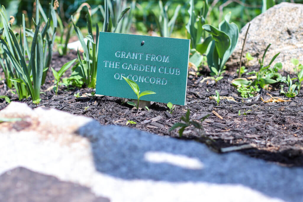 A plaque in the garden thanks the Acton Garden Club for their grant that helped fund the garden. Photo: Trace Salzbrenner/The Acton Bridge