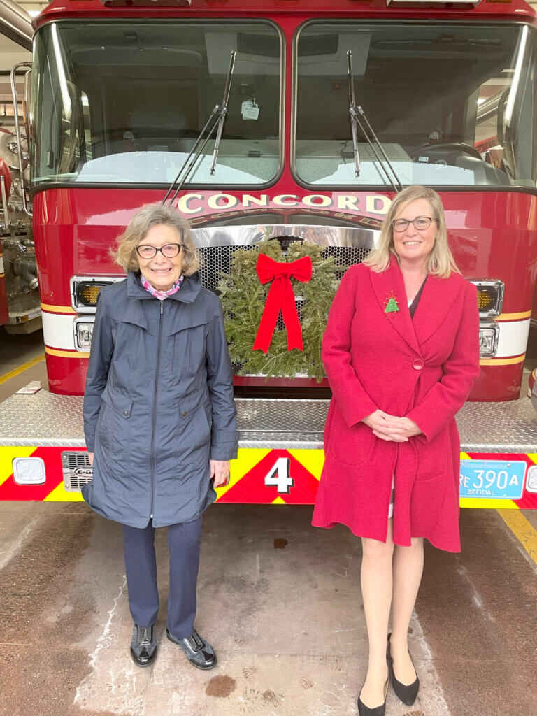 Gen Counihan and daughter Jessica Pendleton make a donation to Toys for Tots on behalf of the Old Acton Chapter DAR to the West Acton Fire Station.
Courtesy photo
