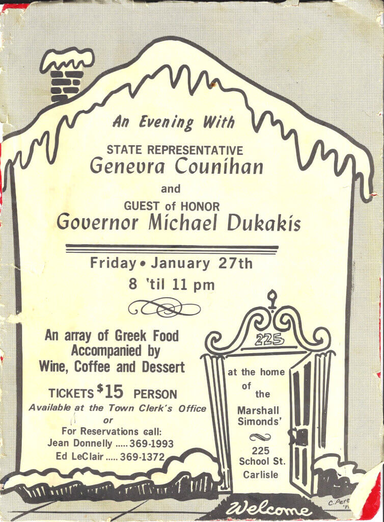 An invitation from 1978 for an evening with Counihan and then-governor Michael Dukakis. Courtesy photo