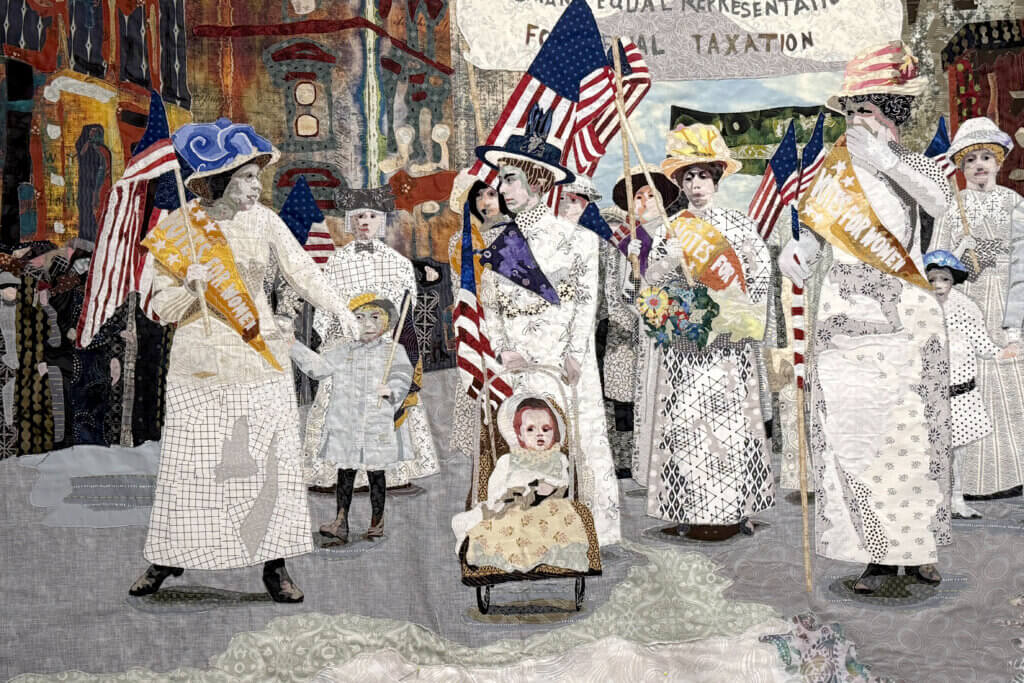 A quilt by Sara Schechner of West Newton called “March for Women’s Suffrage, New York City, 1912” will be included in Quilts 250. Courtesy photo