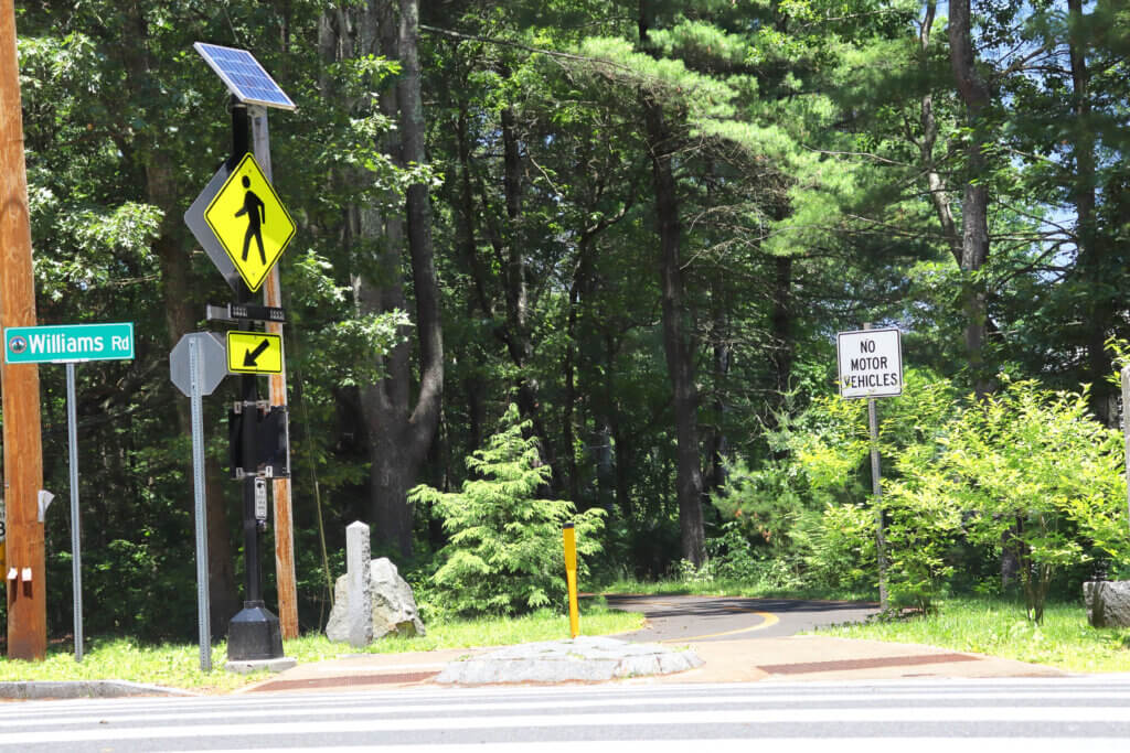 The vehicle entered the rail trail northbound at the crosswalk. Photo: Trace Salzbrenner/The Acton Bridge