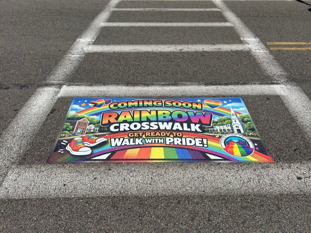 A test rainbow crosswalk decal installed in West Acton. Courtesy photo