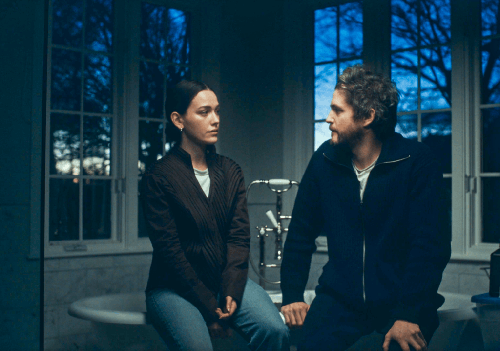 A scene from “Chi Mangia Solo” in which Philip Ettinger, right, bandages the wound of his sister, played by Victoria Pedretti. Courtesy photo
