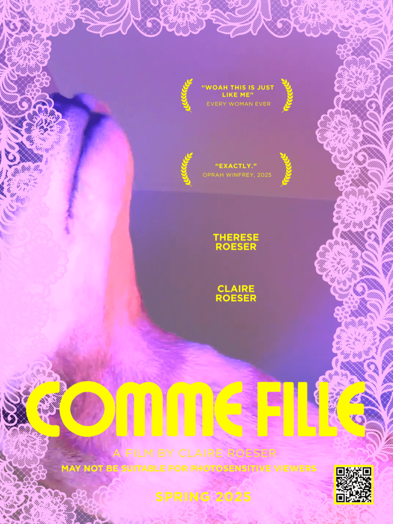Claire Roeser’s promotional poster “Comme Fille” features (parody) celebrity reviews. Courtesy photo
