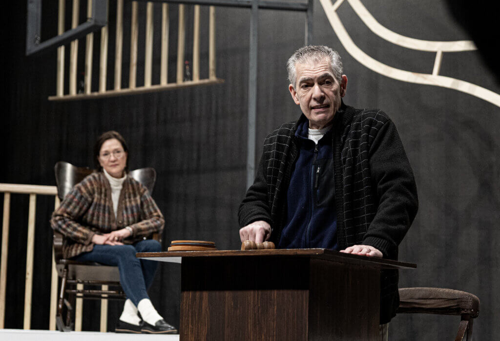 Amelia Broome as Jean Louise Finch and David Berti as Judge Taylor in The Umbrella Arts Center’s production of “To Kill a Mockingbird.” Photo by Jim Sabitus