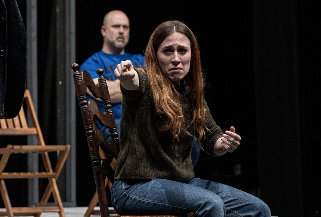 Clara Hevia as Mayella and Craig Ciampa as Bob Ewell in The Umbrella Arts Center’s production of “To Kill a Mockingbird.” Photo by Jim Sabitus