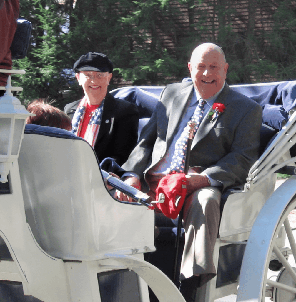 Gigi and Fritz Kussin in the 2006 Patriots Day parade when he was Acton’s Honored Citizen. Courtesy photo