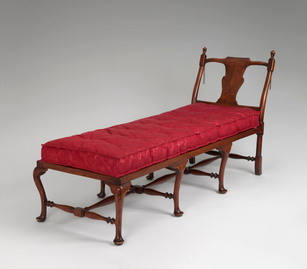 Couch circa 1765 is attributed to cabinetmaker Joseph Hosmer of Acton, who was at the North Bridge on April 19, 1775. Photo courtesy of the Acton Museum