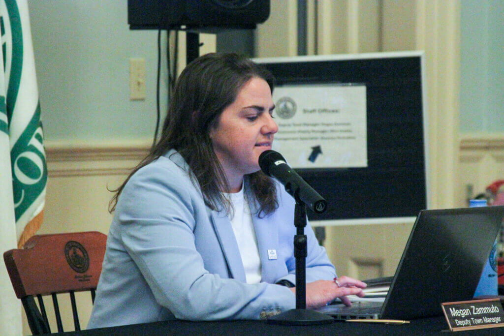 Deputy Town Manager Megan Zammuto updates Select Board members on town cell infrastructure plans. Photo: Dakota Antelman/The Acton Bridge