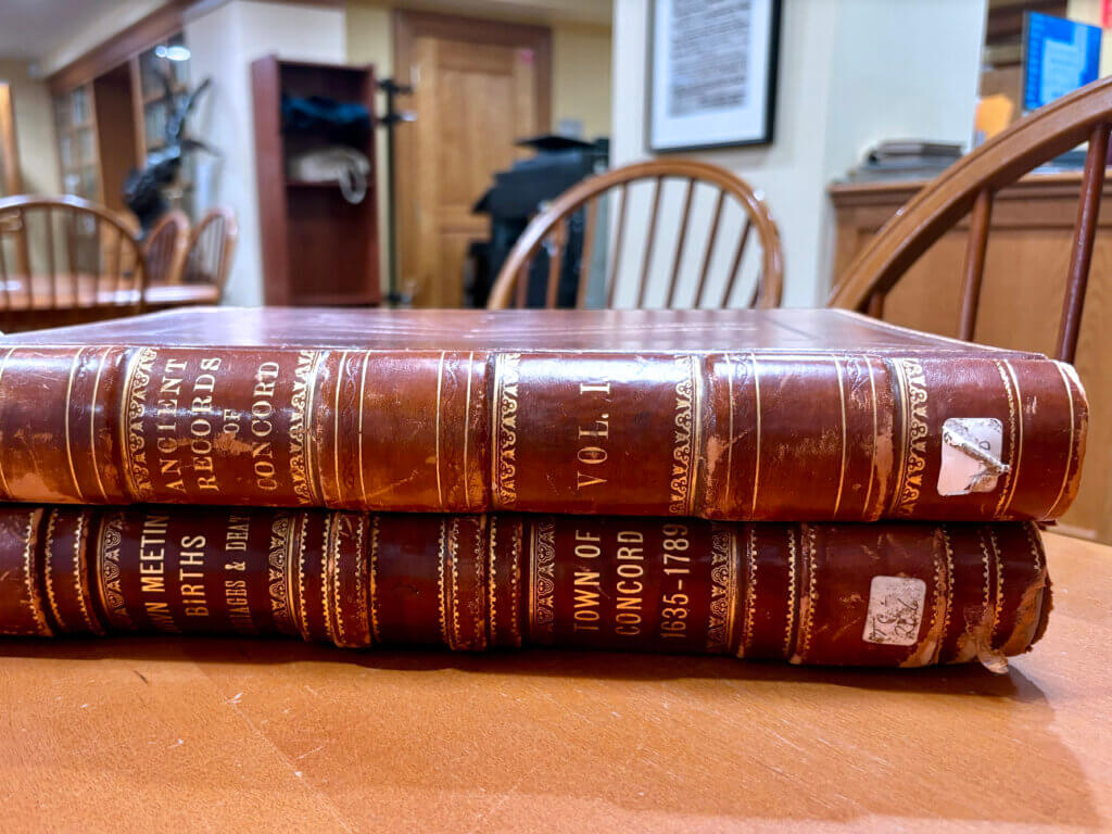 Acton records from 1635 to 1789. Photo by Elisabeth Weber
