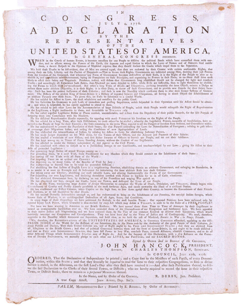 Acton’s copy of the Declaration of Independence. Photo courtesy of Town of Acton Archives