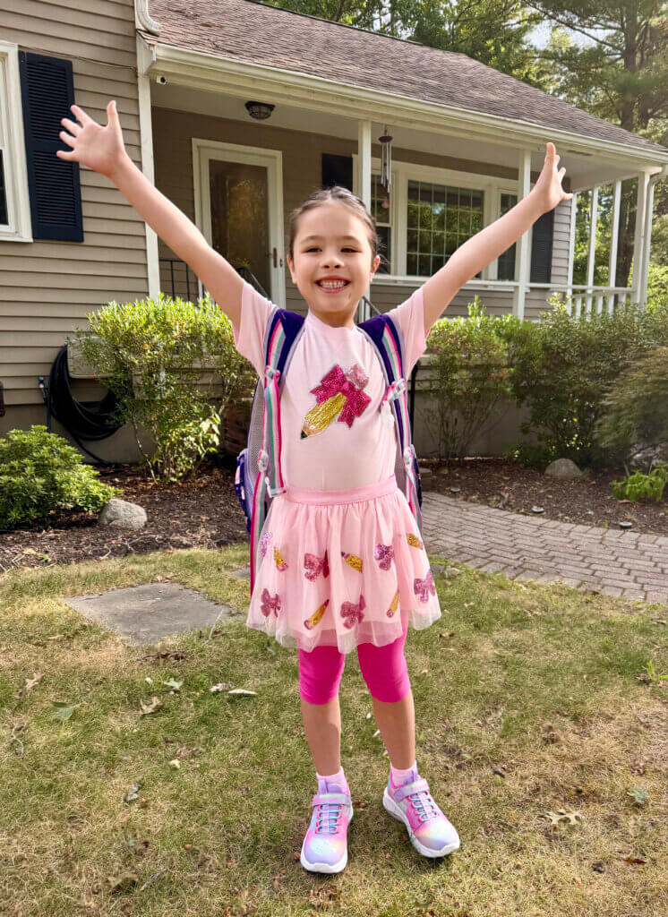 Summer Jiang, 5, greeted her first day of kindergarten at Thoreau Elementary with open arms. 