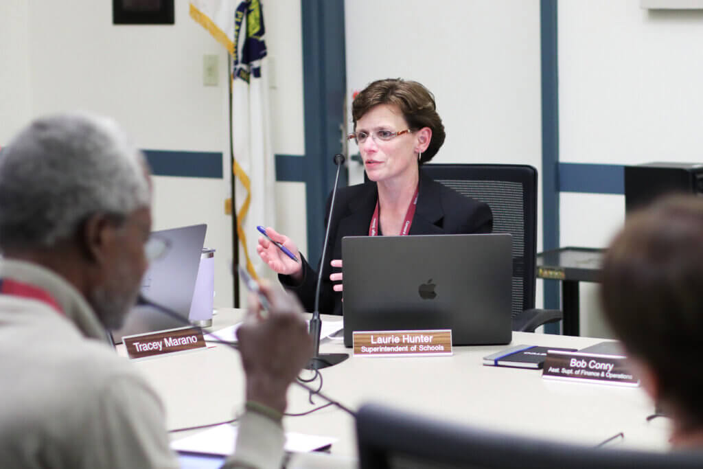 Schools Superintendent Laurie Hunter speaks during an August 20 School Committee meeting. Photo: Trace Salzbrenner/The Acton Bridge