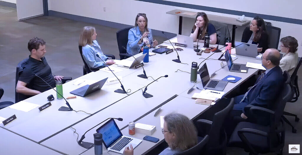 Ayesha Lawton, second from left, at the May 21 School Committee meeting. Image via Minuteman Media Network