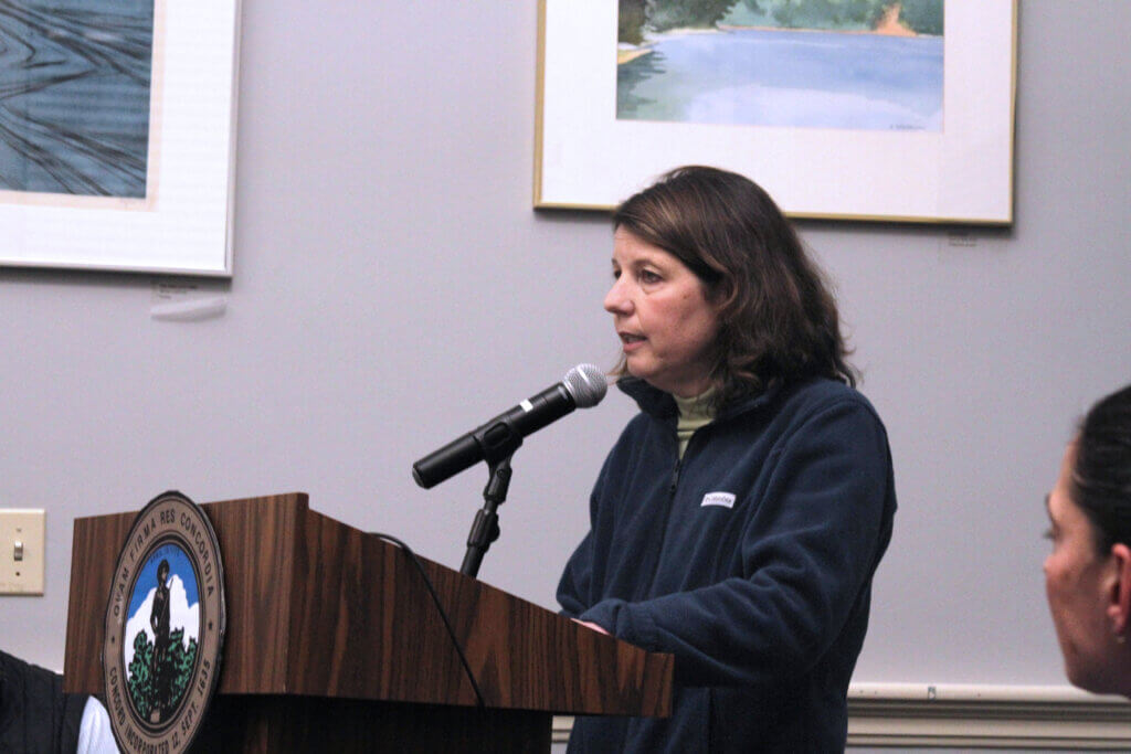 Acton resident Gwen Acton speaks during a February 24 Select Board meeting. Photo: Dakota Antelman/The Acton Bridge