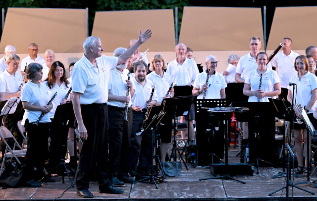 Musical director Jim O’Dell and the Acton Band accept applause from the Fruitlands Museum audience after the final musical selection. Photo: Ken McGagh/The Acton Bridge