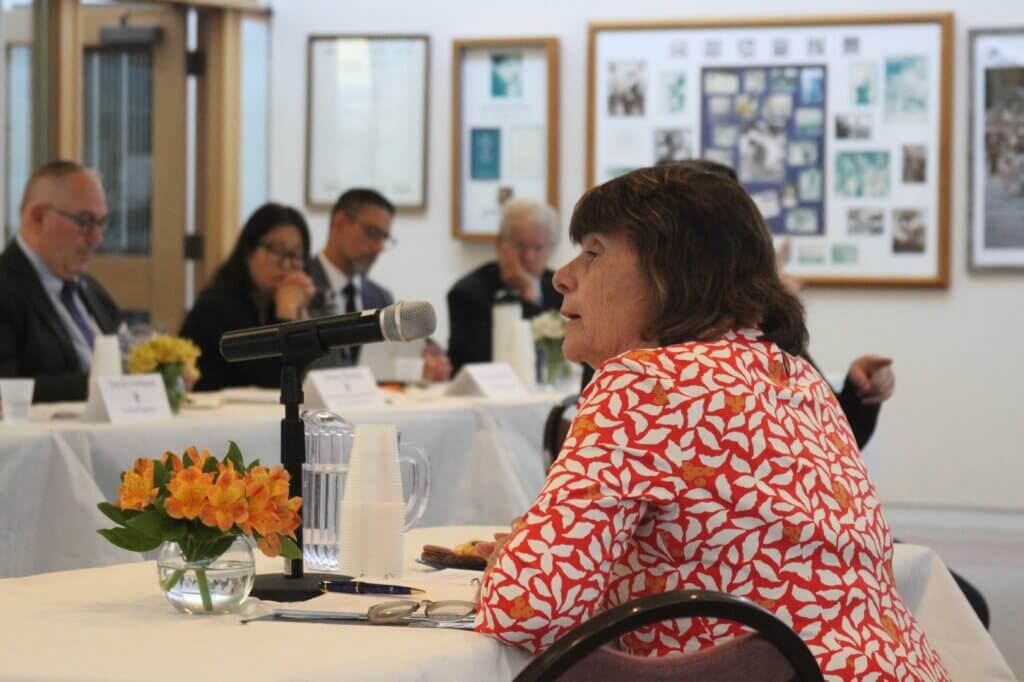 Middlesex District Attorney Marian Ryan addresses members of the state Special Commission on Combatting Antisemitism. Photo: Dakota Antelman/The Acton Bridge