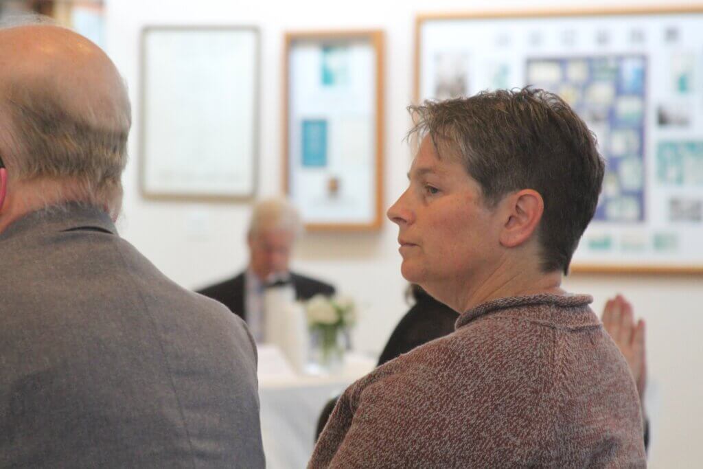 Jodi Sperber of Acton-Carlisle Against Antisemitism listens to testimony. Photo: Dakota Antelman/The Acton Bridge