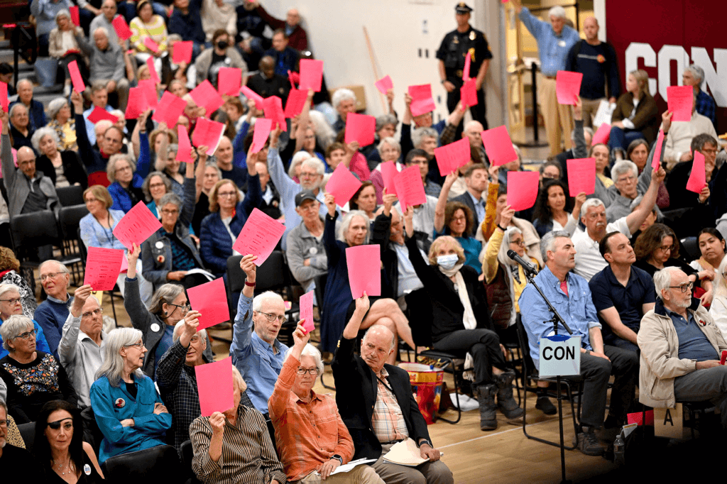 Voters at a session of 2024 Town Meeting. Photo by Ken McGagh for The Acton Bridge