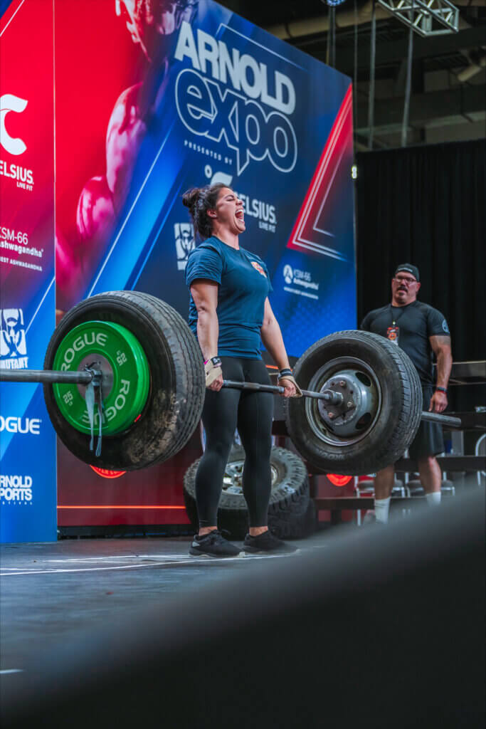 Samantha Hamilton competes in the ambulance tire deadlift event. She lifted tires weighing 275, 315, and 335 pounds. Courtesy photo