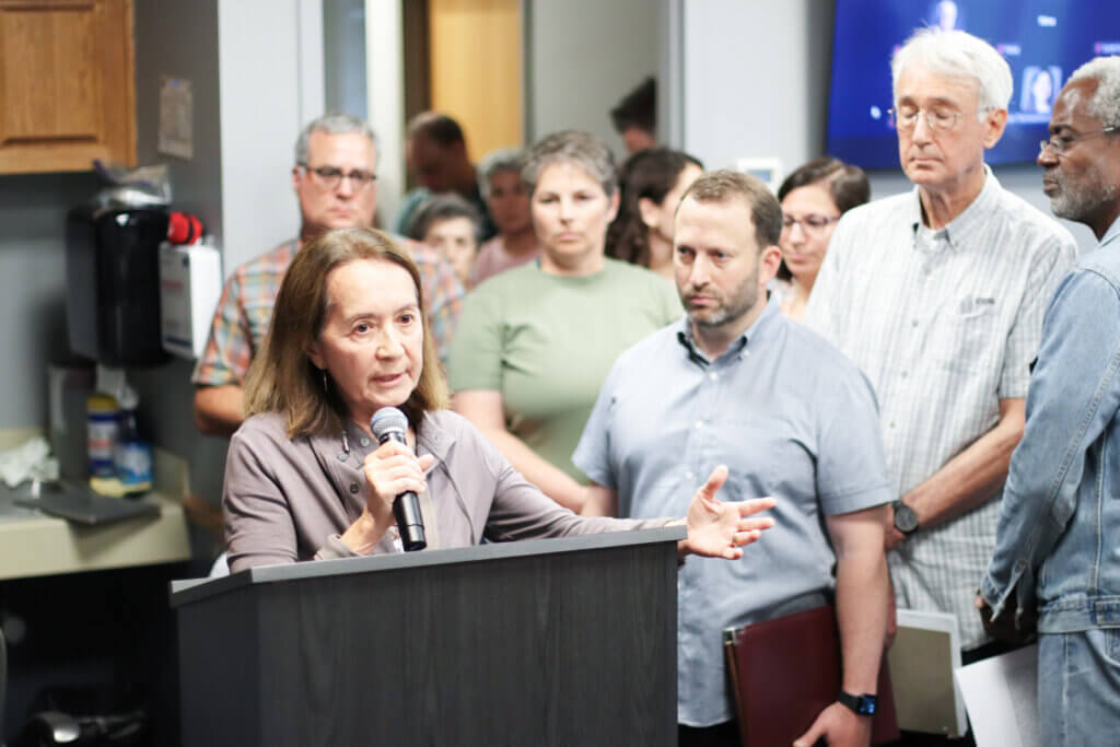 Virginia Lee speaks during Monday’s Select Board meeting. Photo: Trace Salzbrenner/The Acton Bridge