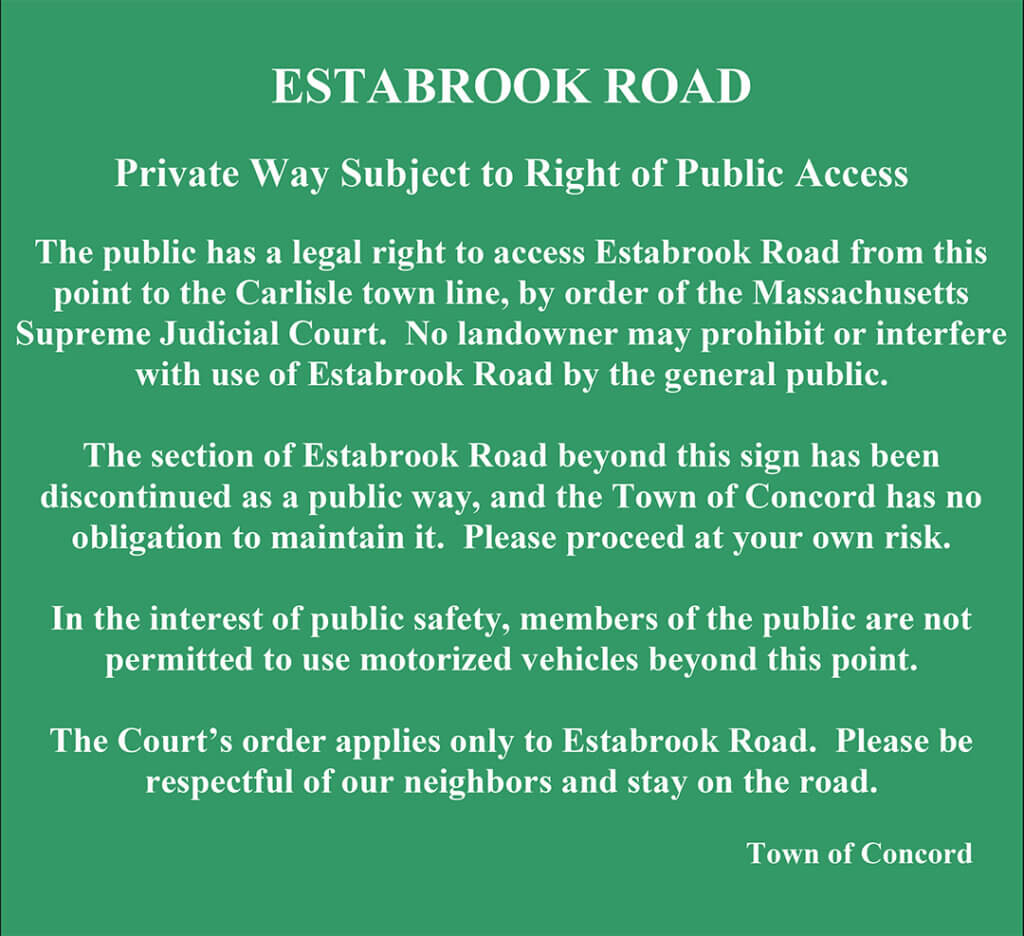 Town lawyer Austin Anderson presented a proposed Estabrook Road sign to the Select Board on August 31. Image courtesy of Town of Acton