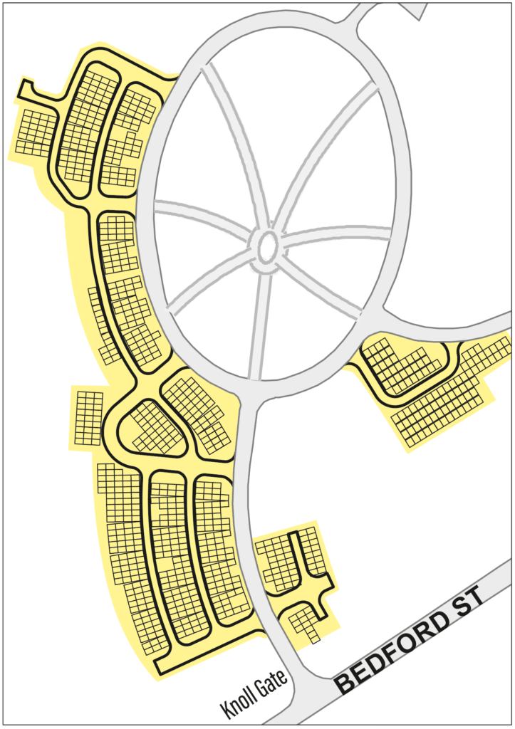 A draft plan for the Sleepy Hollow Cemetery lot expansion shows the proposed layout and access roads (highlighted in yellow). The plan is based on a site survey and is still pending final updates and approval from the Cemetery Committee. Courtesy image