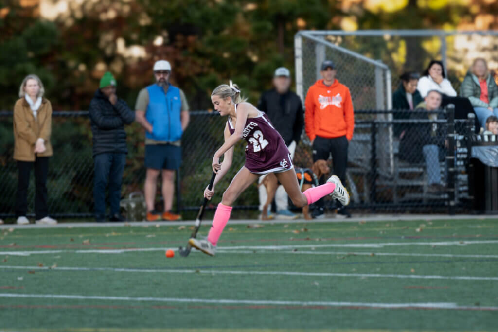 Bridget Fivek accelerates against Wayland. Photo by David Clancy
