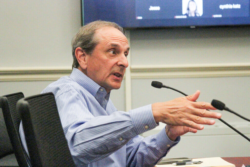 Town cell consultant Ivan Pagacik speaks during a July 6 meeting. 
Photo: Dakota Antelman/The Acton Bridge