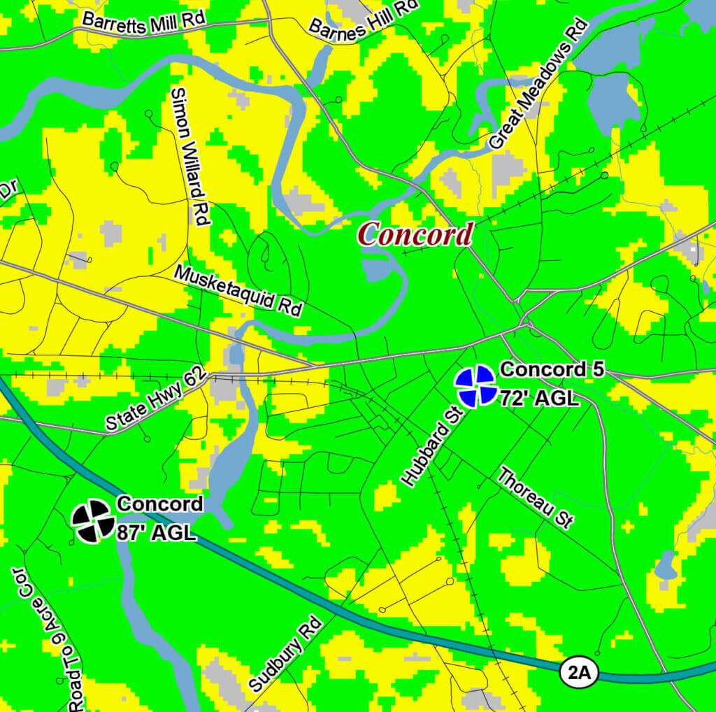 Verizon projections estimate how coverage would expand with a new transmitter at The Umbrella Arts Center. Maps via Verizon