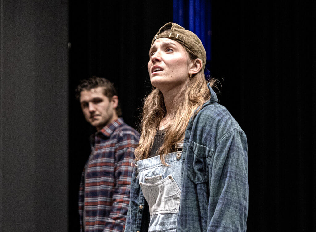 Liza Giangrande, who plays the lead role (Percy Talbott), rehearses for “The Spitfire Grill“ at The Umbrella Arts Center. Photo by Jim Sabitus