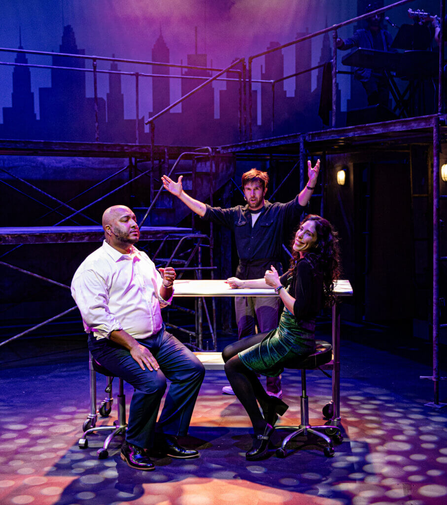 Anthony Pires Jr. as Michael, Johnny Shea as Jon, and Vanessa Calantropo as Susan in rehearsal for “Tick, Tick… Boom!” Photo by Jim Sabitus
