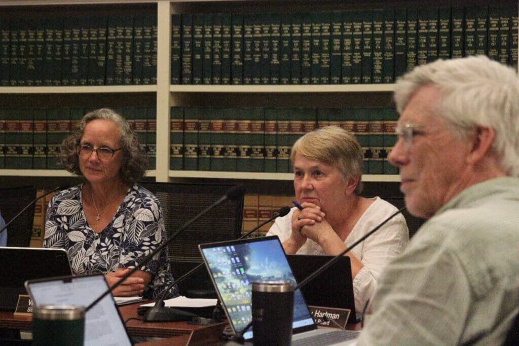 Mary Hartman, center, praised Acton’s public access offerings and led the Select Board charge to disband the PEG Access oversight panel. Photo: Dakota Antelman/The Acton Bridge