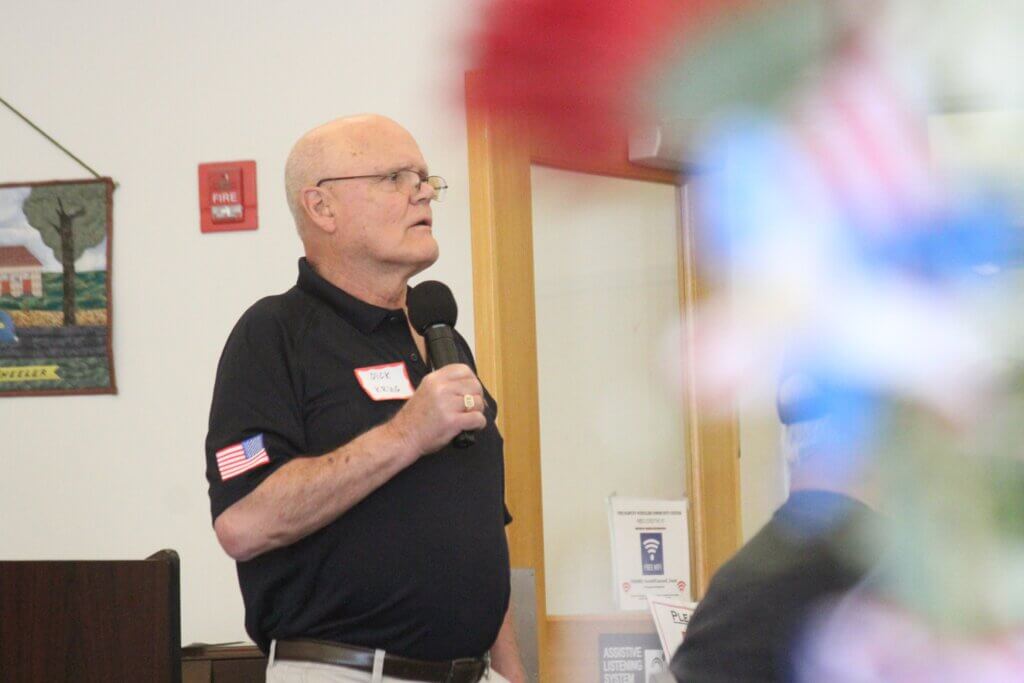 Acton Veterans Services Officer Dick Krug addresses attendees at the Memorial Day Breakfast. Photo: Dakota Antelman/The Acton Bridge