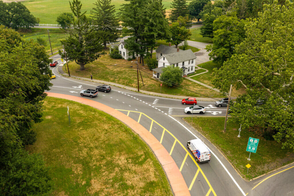 The Cuming House is nestled alongside the Route 2 rotary. Photo: Carl Calabria/The Acton Bridge