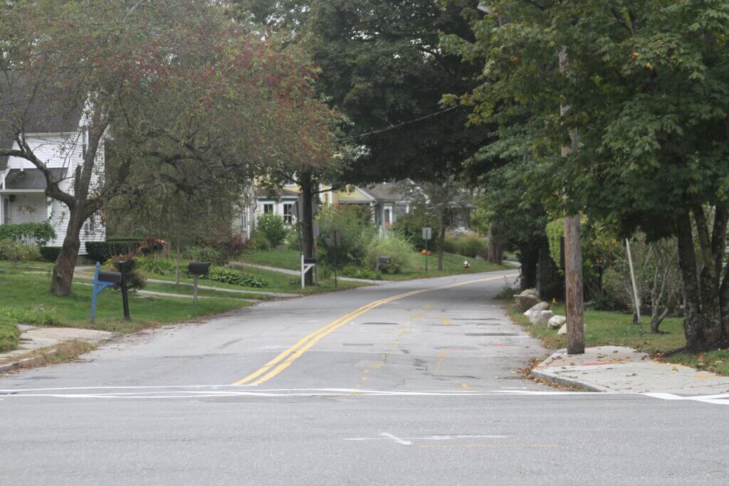 A road reworking plan in West Acton includes changes along the end of Cottage Street. Photo: Dakota Antelman/The Acton Bridge