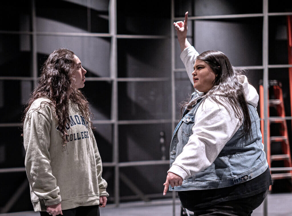 Gigi Buddie in rehearsal for “Where We Belong,” a solo production at The Umbrella Arts Center. Photo by Jim Sabitus
