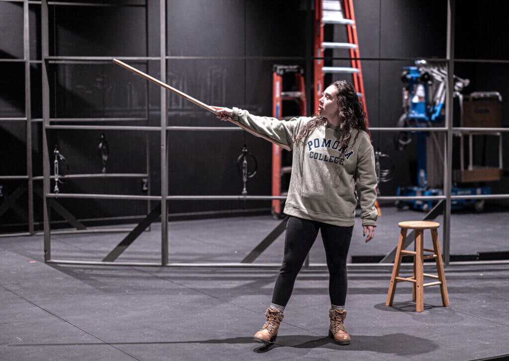 Gigi Buddie, left, with director Tara Moses, at a rehearsal of “Where We Belong.” Photo by Jim Sabitus